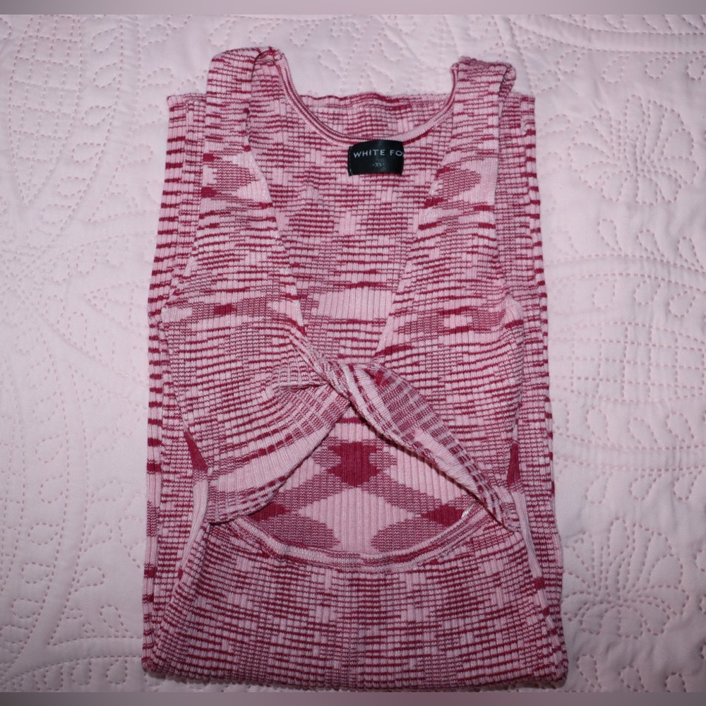 White Fox Boutique Pink and White Cut Out Tie Front Tank Dress